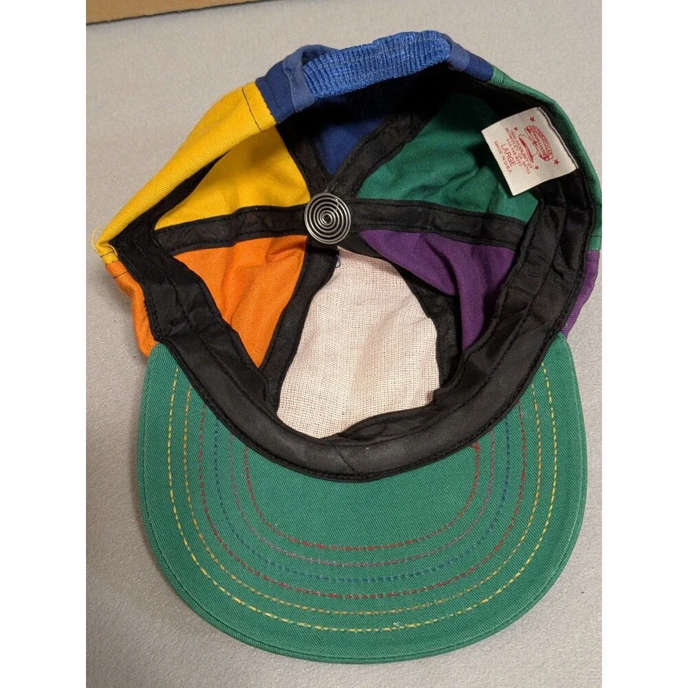 Vintage Interstellar Propeller Rainbow Colorblock Beanie Hat USA Dinosaur Large